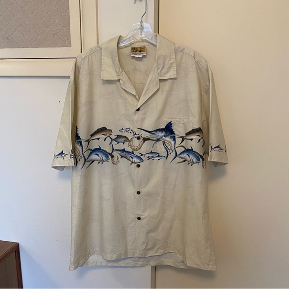 Mens Winnie Fashion 100% Cotton Hawaiian Fish Button Up - Picture 3 of 8